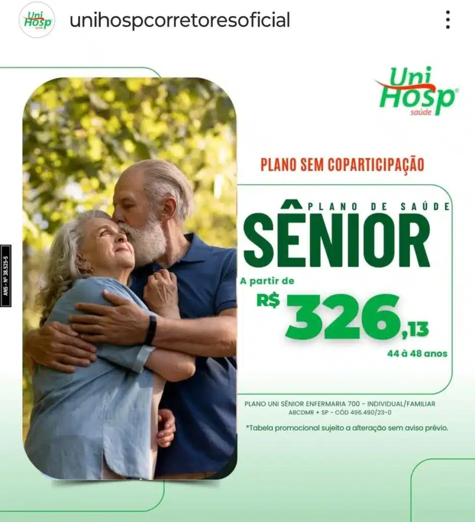 Plano de Saúde UniHosp Saúde Sênior - Menor custo benefício na Melhor idade